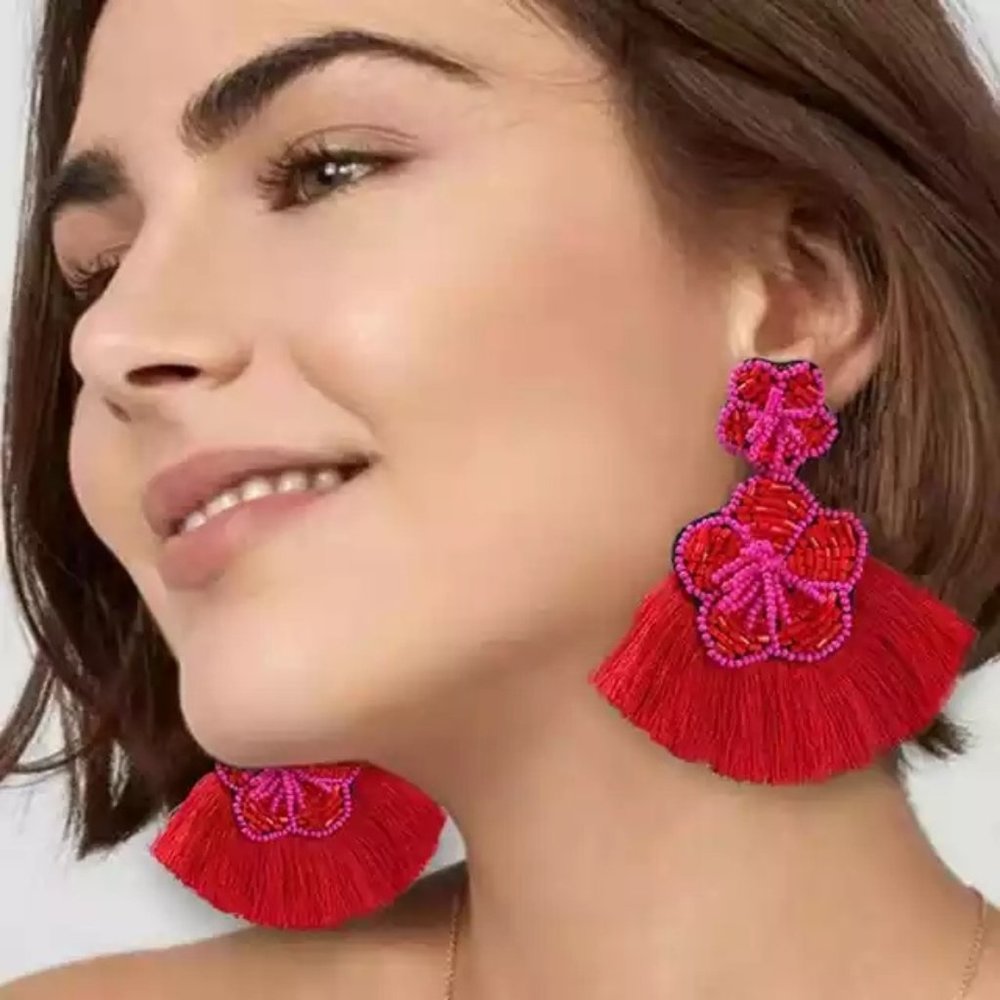 Red | Pink Big Tassel Earrings Trendy Jewelry